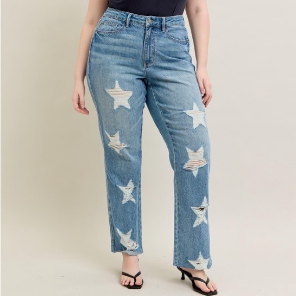 NWT Judy Blue High Waist Rigid Magic Star Destroyed 90s Straight Leg Jeans - Picture 15 of 16